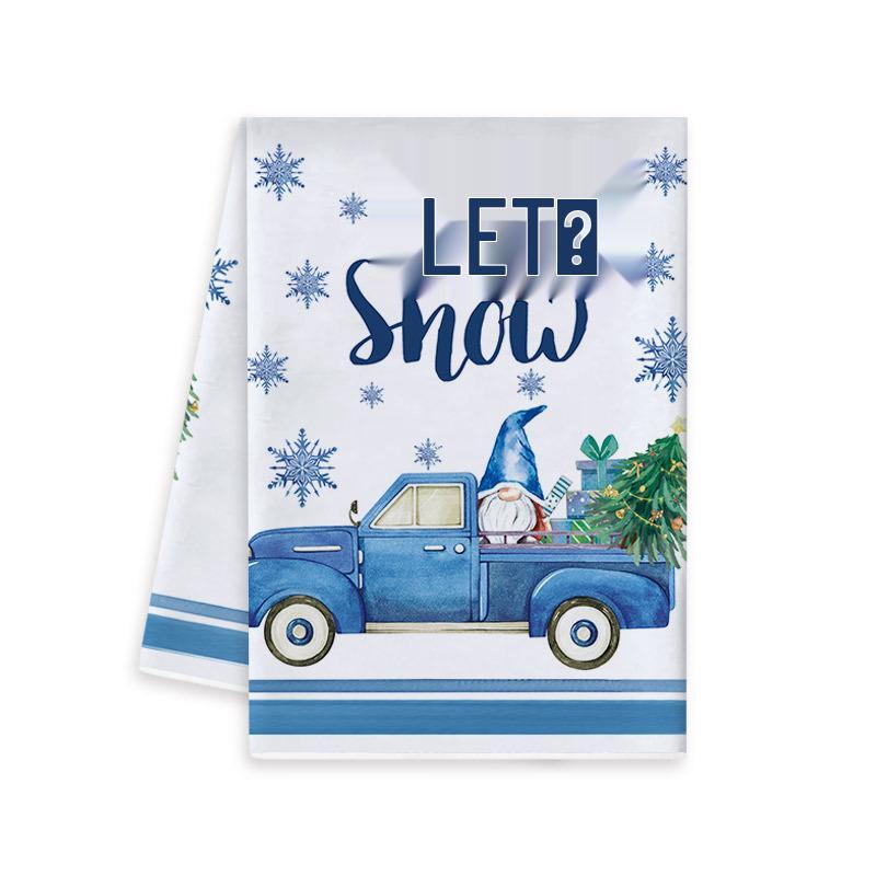 Blue Christmas Kitchen Towel & Dishcloth Combo Set