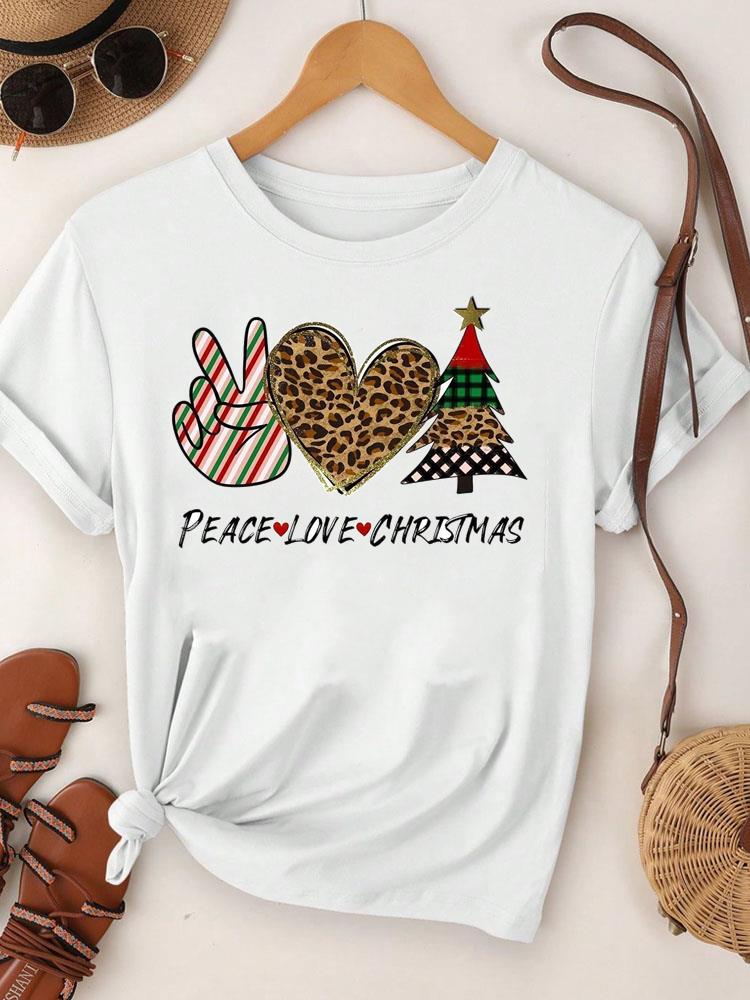 (Азиатский размер)  С Рождеством Футболка Топ фестиваль Новый год Праздник Повседневный милая надпись милый 90-е Женский принт Леди Короткий рукав Модные графические футболки
