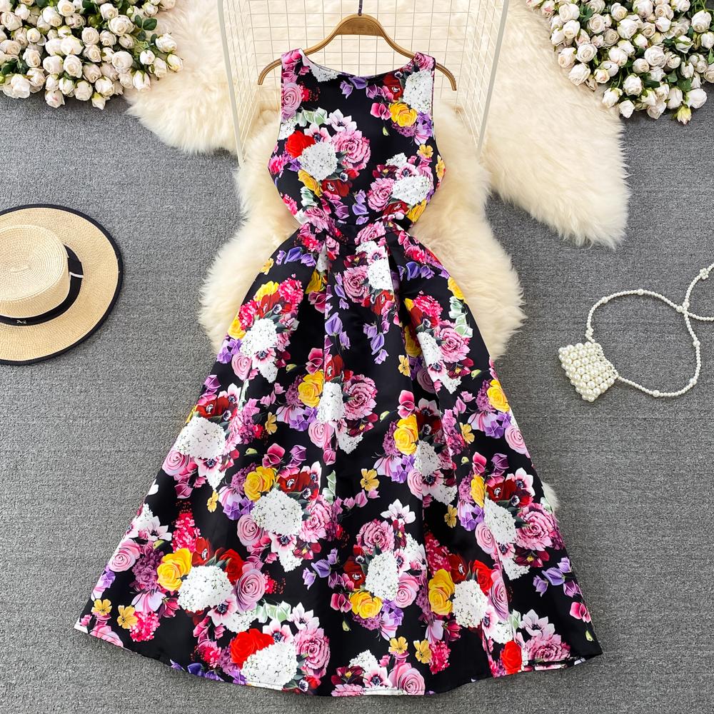 Юбка-жилет в стиле ретро в европейском и американском стиле. Высококачественное легкое роскошное платье трапециевидной формы с круглым вырезом и талией без рукавов.