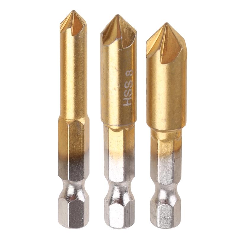 3 Pcs 5 Flutes HSS Industrial Countersink Drill Bit Set Quick Change Bit 1/4 in Hex Shank Chamfer Chamfering Cutter tool