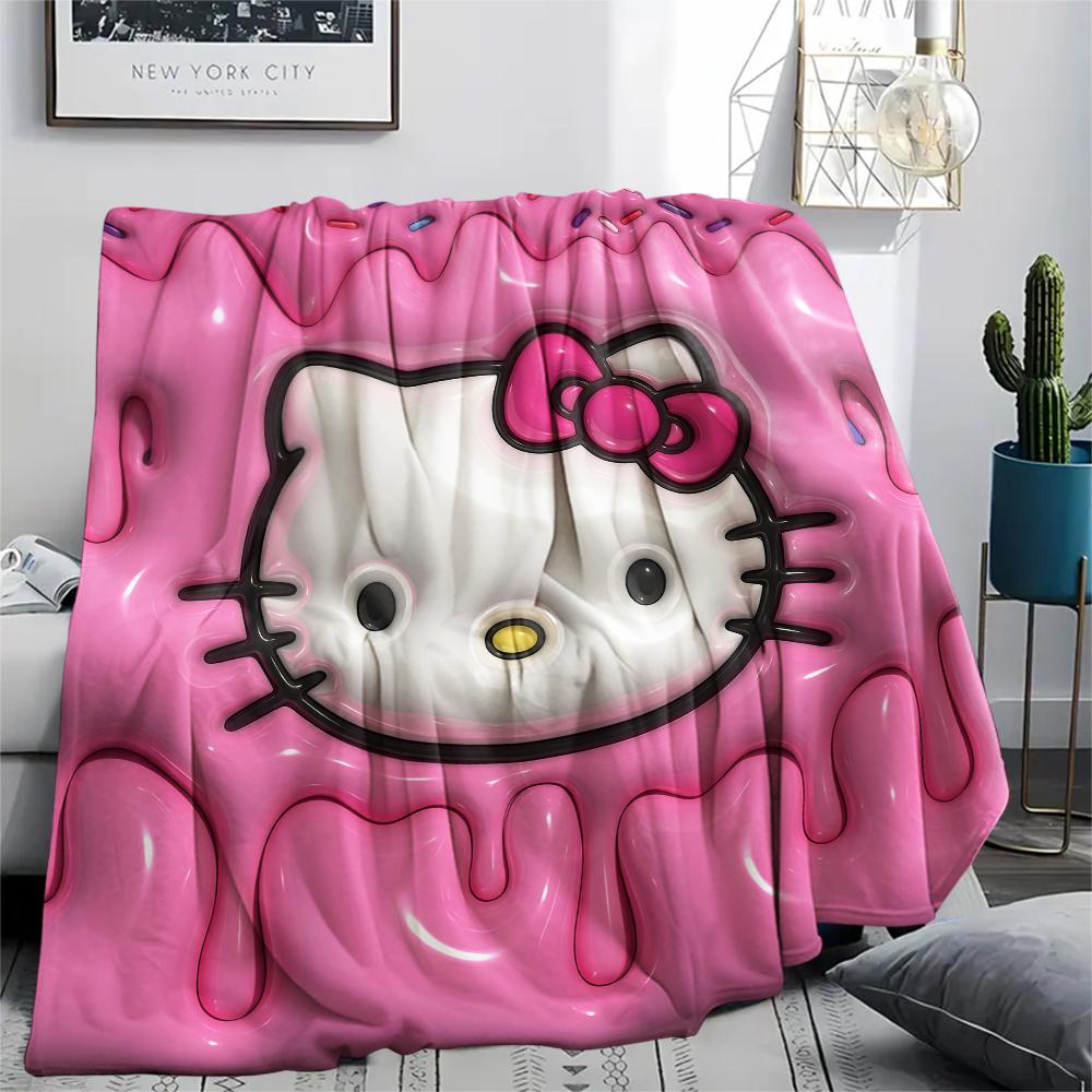 1 шт. Фланелевое одеяло с милым принтом Hello Kitty, Высокое качество, Для всех сезонов, Декор для дома, Тепло и уют, Идеально для рождественских подарков