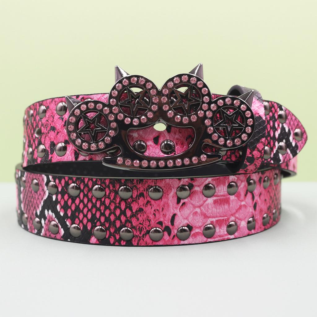 Ремень с пряжкой в виде тигриного когтя со стразами, заклепки, панк-декор, женский ремень Abi, декоративный ремень с питоновым узором