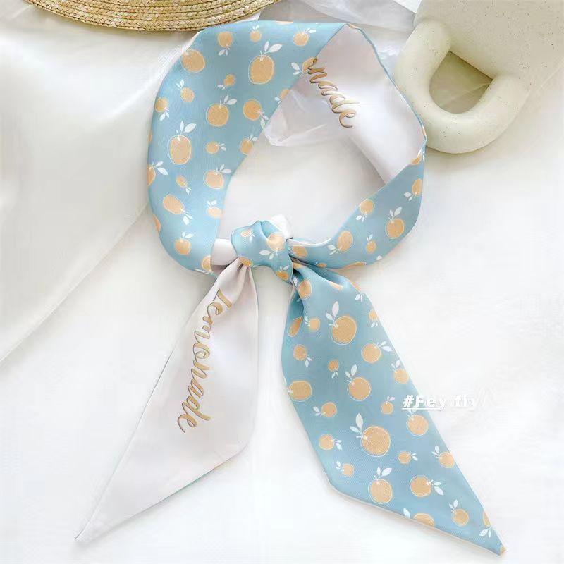 Маленький белый и нежно-зеленый шелковый шарф для женщин, тонкая лента, повязка на голову, резинка для волос, украшение для сумки, длинный