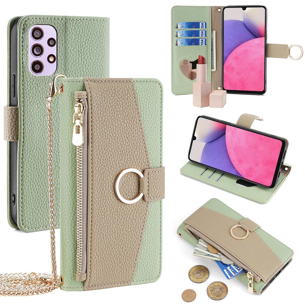 For Samsung Galaxy A33 5G Cell Phone Case Wallet PU Leather Cover with Chain Shoulder Strap