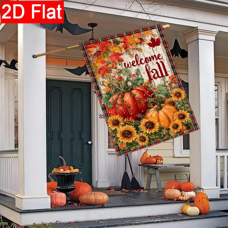 2D Flat, 2D Flat Thanksgiving Autumn Pumpkin Welcome Autumn Garden Flag_1-28x40 Inch Outdoor Garden Flag Double-sided Home Decoration Courtyard Decora