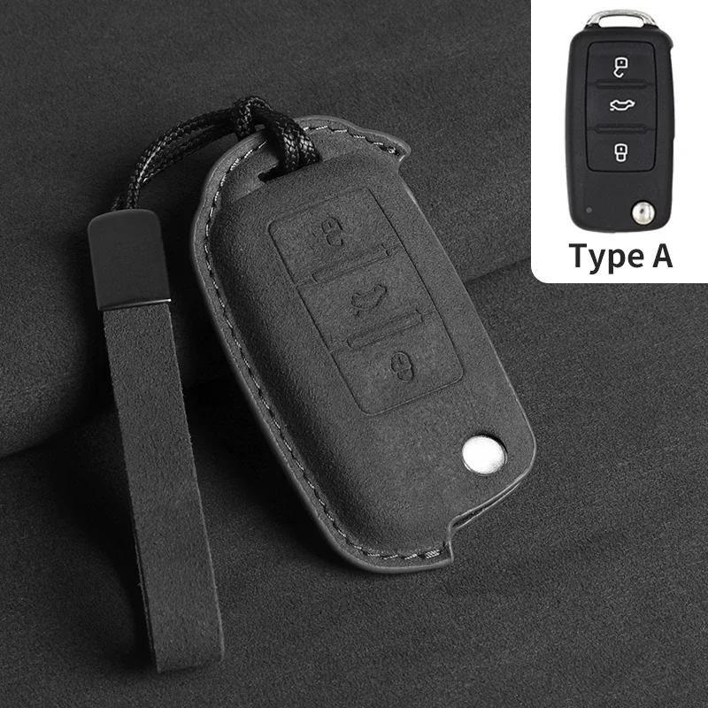 Suede Car Flip Key Case Cover Holder Keychain Shell for VW Golf 7 MK7 Tiguan MK2 for SEAT Ateca Leon FR 2 Ibiza for Skoda