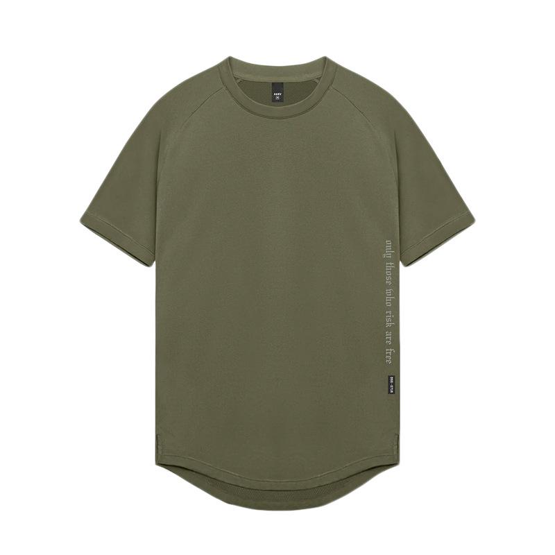 Мужская летняя футболка с коротким рукавом реглан - модный американский молодежный крой с разрезом по низу