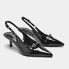 Fashion New Black Luxury Temperament Black Pumps Pointy Kitten with Fine Heel One-line Buckle Buckle Female Pointed Toe Slingbacks