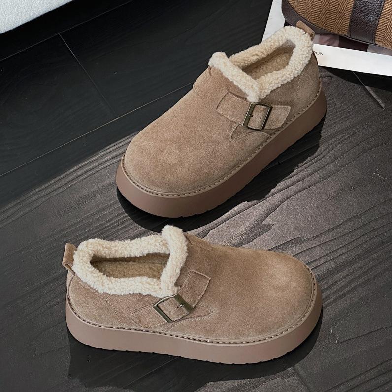 Кожаные ретро женские осенне-зимние модели, кожаные бархатные утепленные теплые пушистые туфли, повседневные хлопковые туфли на платформе