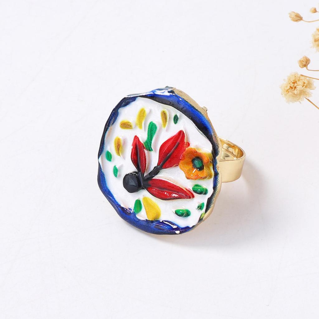 Трансграничный европейский и американский литературный и художественный нишевый пасторальный этнический стиль сплав печать цветок любовь открытие живой женское кольцо