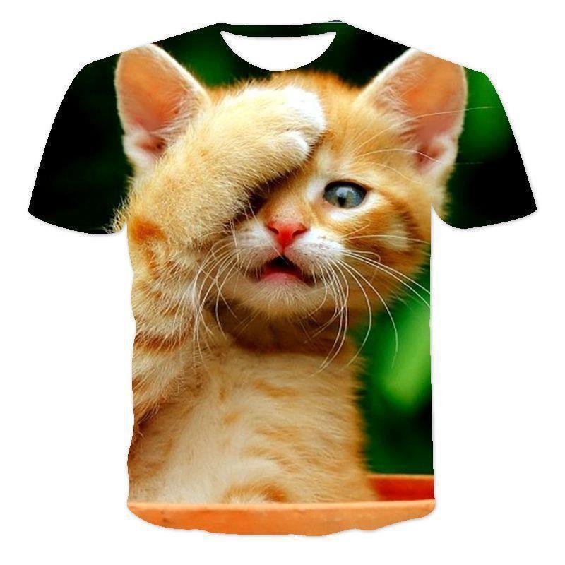 Women's Summer T-shirt Summer Cute Cat 3D Digital Printed T-shirt