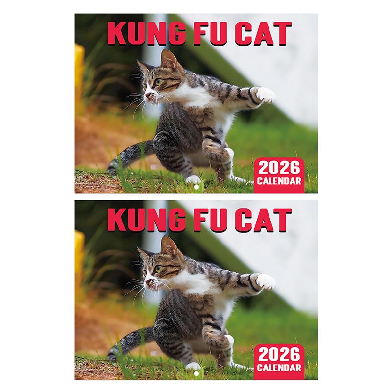 12-месячный 2026 год календарь кунг-фу кота бумажный настенный с кошачьим дизайном для офисных принадлежностей и аксессуар для личного планировщика