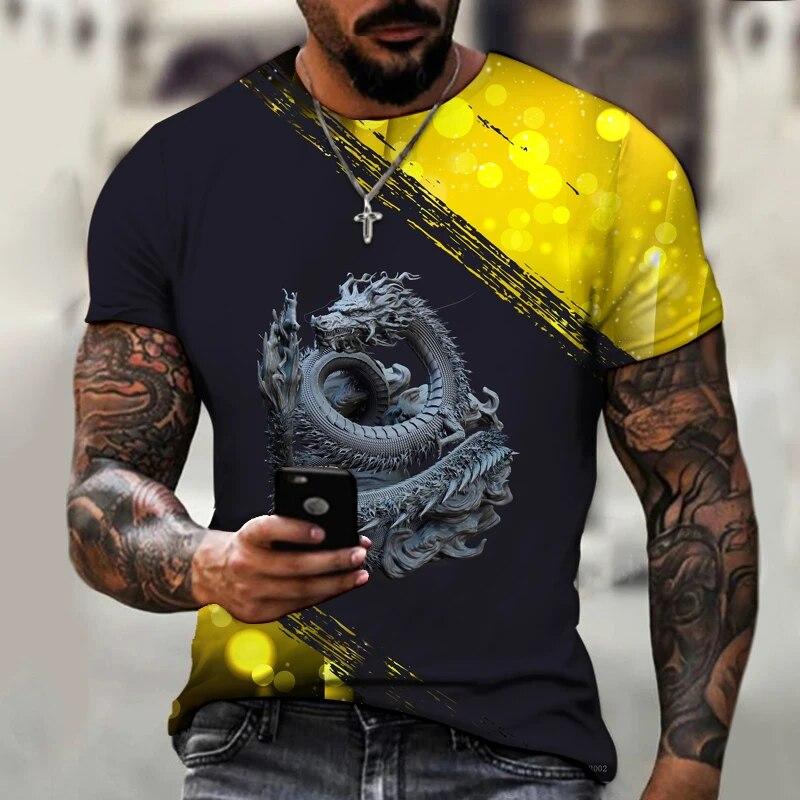 New Summer Casual T-Shirt Men's Zodiac Chinese Dragon 3D Printing T-shirt Short-sleeved Oversized