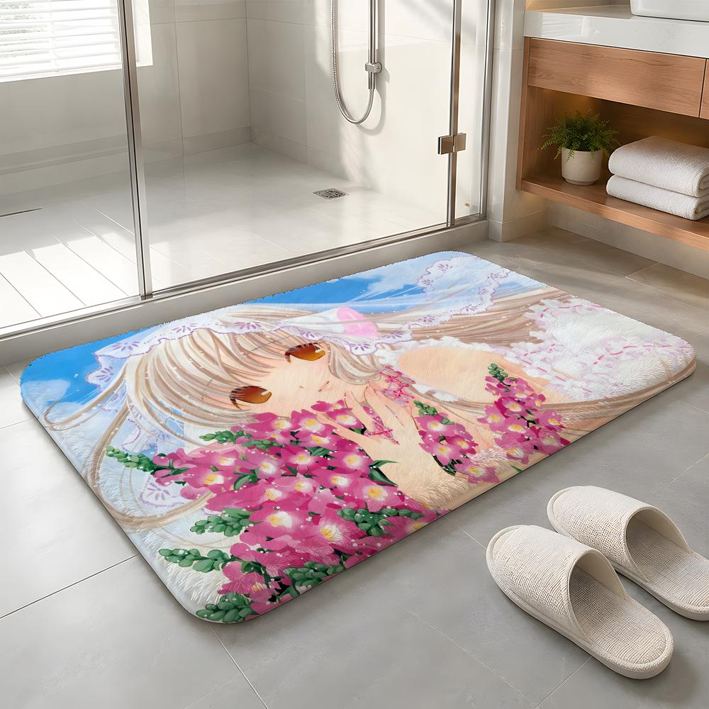Anime C-Chobits Floor Mat Machine Washable Soft Flannel Area Rug, Non-Slip Absorbent Floor Mat for Living Room Bedroom