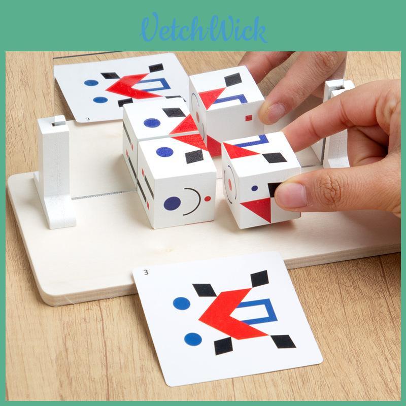 Wooden Mirror Blocks Construction Toy For Kids Cognitive Skills And Creative Play