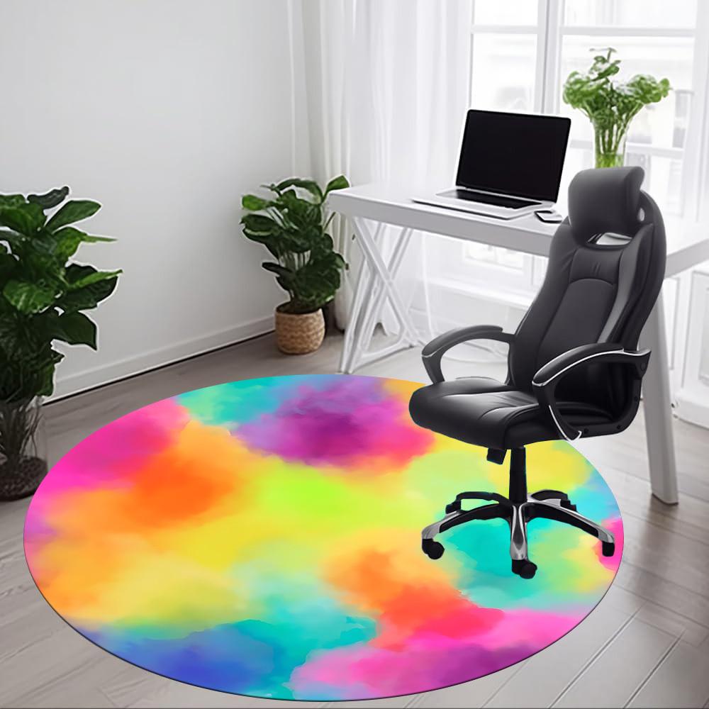 1pc Colorful AbstractChair Carpet for Office, Indoor Non-Slip Washable Polyester Fiber Carpet, Mat For Office, Machine Washable