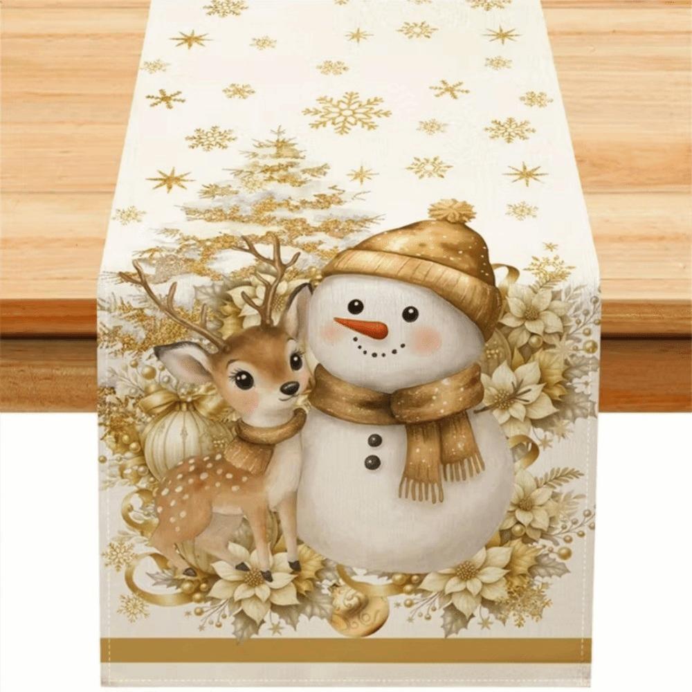 Santa Snowman Christmas Tablecloth Reindeer Poinsettia Table Runner Xmas Table Flag Kitchen