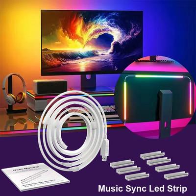 Светодиодная лента USB для ПК 24-34 дюйма, Компьютер 5 В, RGBIC, Приложение, Синхронизация с музыкой, Светодиодная подсветка экрана монитора для атмосферы игровой комнаты