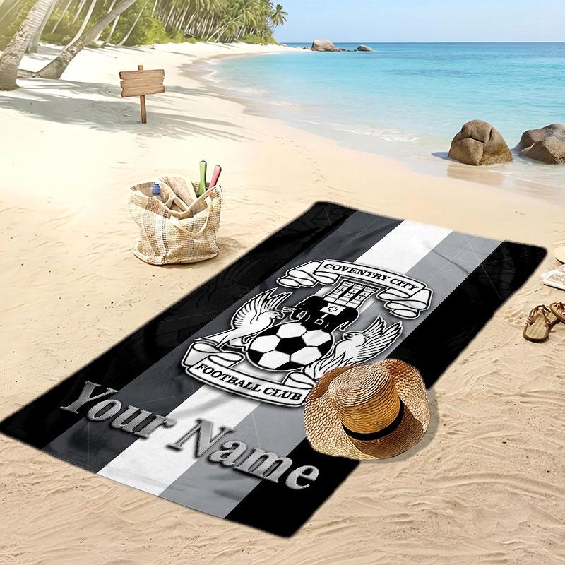 Coventry City FC Personalized Printed Beach Towel Soccer Logo Support Custom Name Text Absorbent Towel For Sport Travel Special Gift