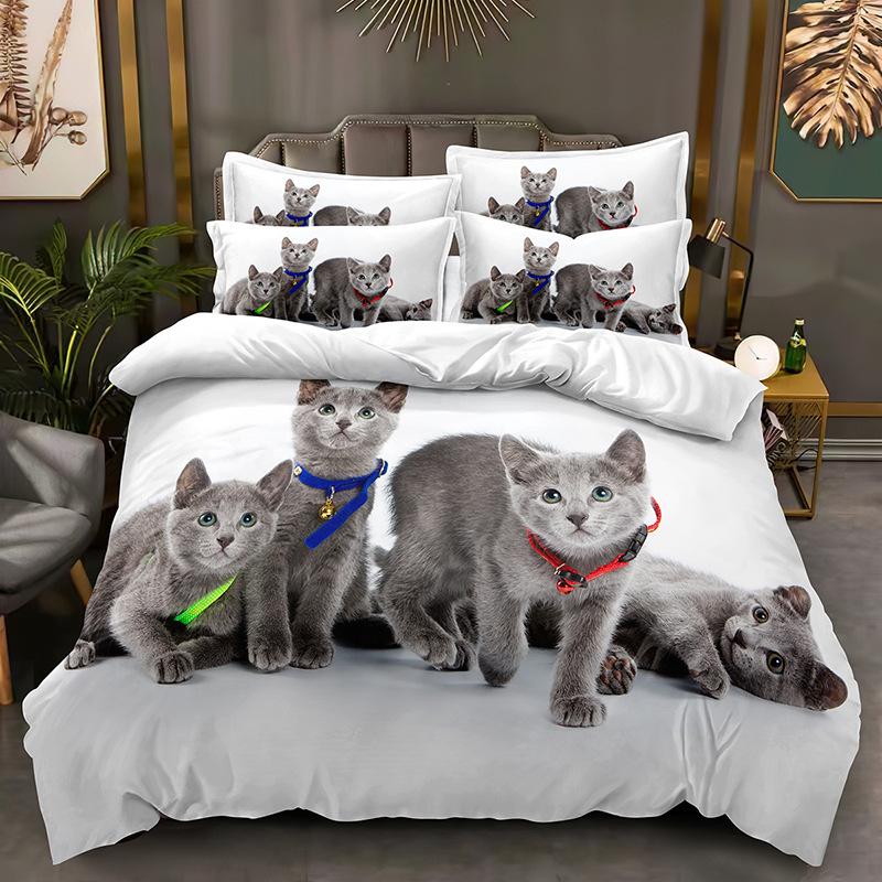 Комплект постельного белья с 3D-принтом животных, пододеяльник на пуху кошки или собаки, 2/3 предмета, пододеяльник для детей и взрослых, роскошное мягкое покрывало