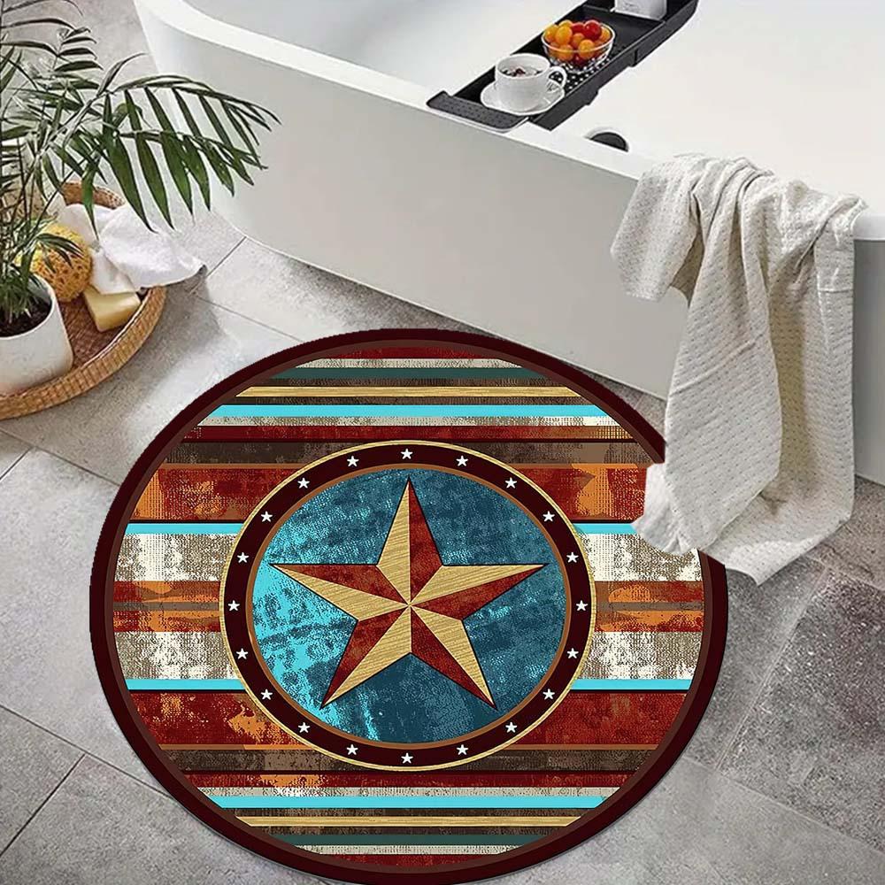 1 Piece Blue Five Stars Outdoor Round Carpet Floor Mat Doorway Decorative Carpet Outdoor Patio Camping Carpet Living Room Bathroom Bedroom Decorative