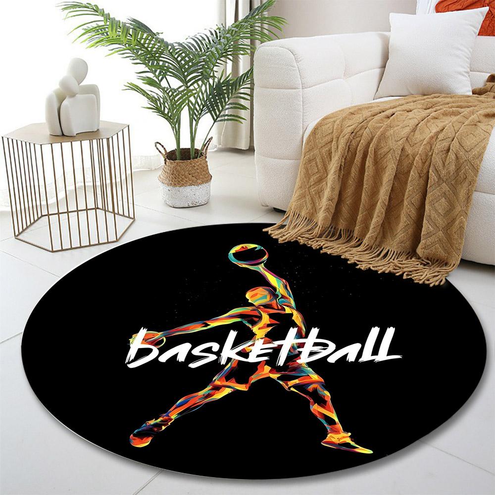 Colorful Basketball Dunk Design Print round rug, living room, bedroom, playroom carpet, non slip floor mat, gift