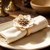 Reusable Cloth Napkin Rings 6Pcs Linen Flower Rings, Wooden Ring Rustic Holders, Tableware Accents for Banquet Farmhouse Wedding Bridal Shower Dining
