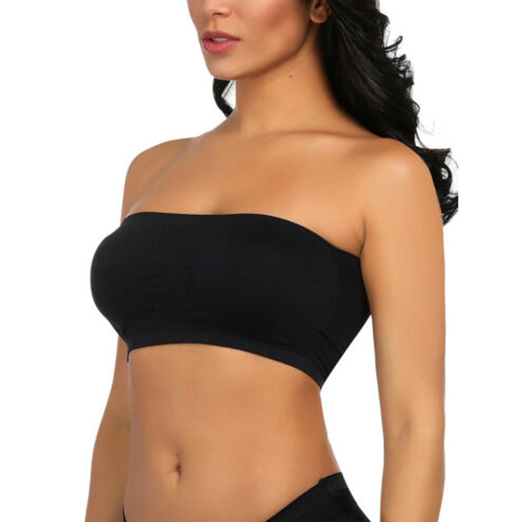 Double Women Plus Size Strapless Bra Bandeau Tube Removable Padded Top Stretchy
