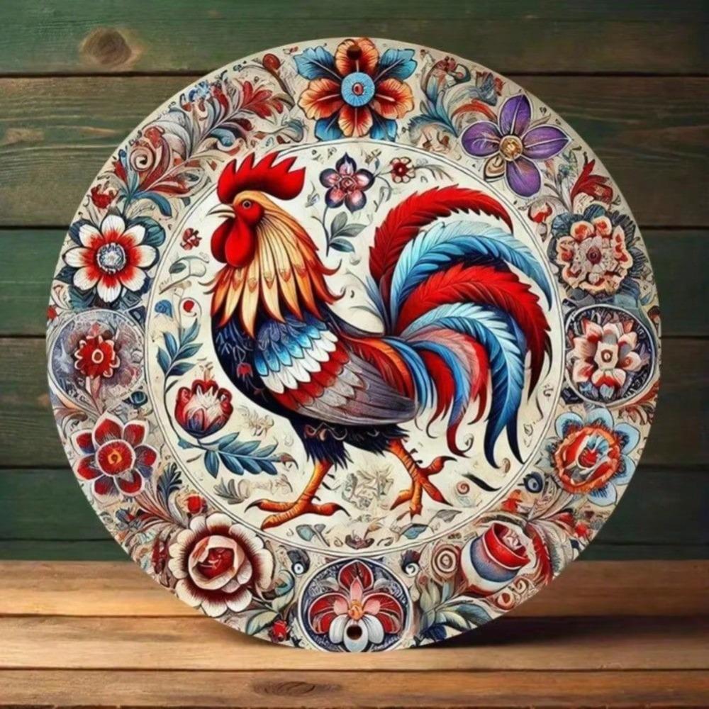 Винтажный круглый металлический знак-декор для стены 'Курица и цветы'