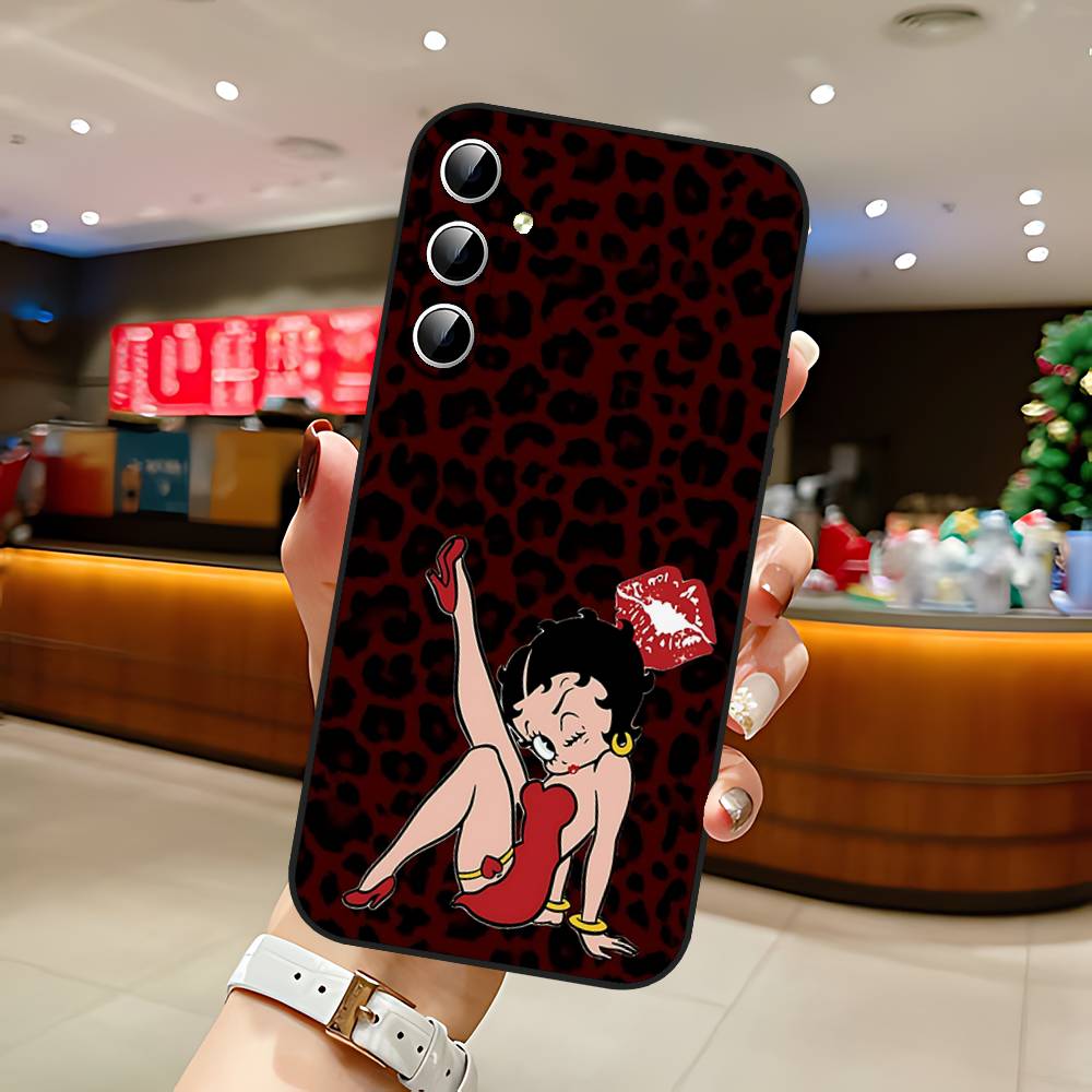 Чехол для телефона A-betty Boop-S для Samsung S24/S25/S22 S30/A51 52/Lite/Ultra/5G/Plus/FE - Тонкий Ударопрочный Черный Защитный
