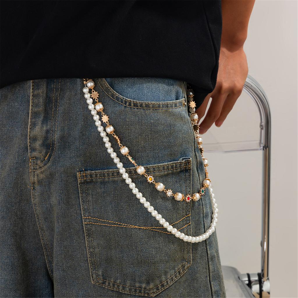 Popular Hipster Waist Chain with Flower Pearl Designs Waist Charm Street Pants Body Chain Trousers Chain Cool Accessory