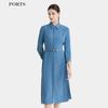 PORTS Women's Pleated Waist-Cinching Shirt Dress