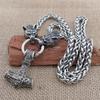 Nordic Viking Thor Hammer Pendant Wolf Head Necklace Domineering Necklace Men's Norwegian Jewelry