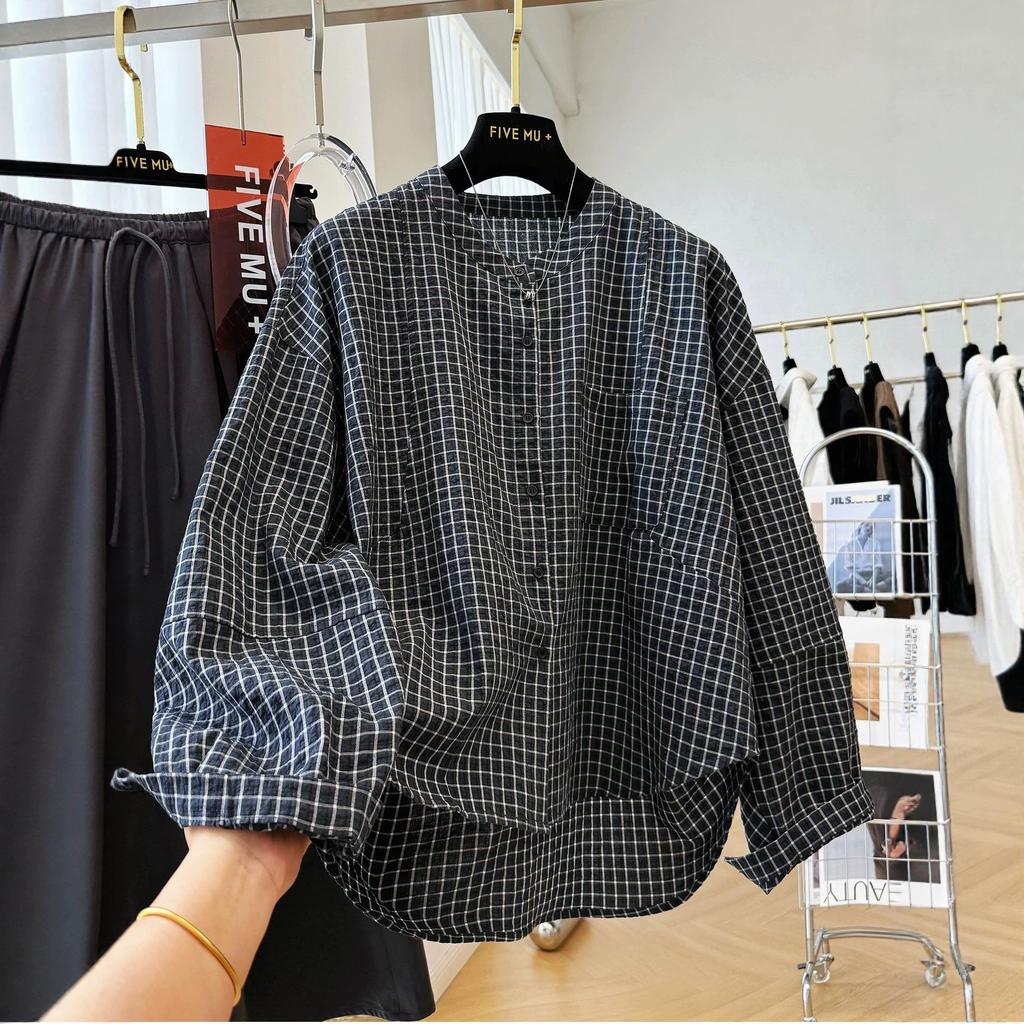 Plaid Long Sleeve T Shirt Loose Fit Plus Size Women Top