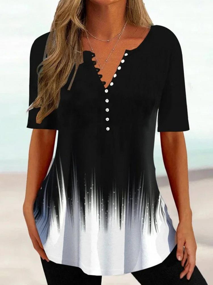 Женская летняя футболка с цветочным принтом и V-образным вырезом, с короткими рукавами, женский винтажный топ средней длины, свободный топ, женская одежда