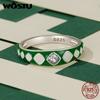 WOSTU 925 Sterling Silver Diamond Pattern Green Oil Dripping Ring for Women Band Original Design Jewelry
