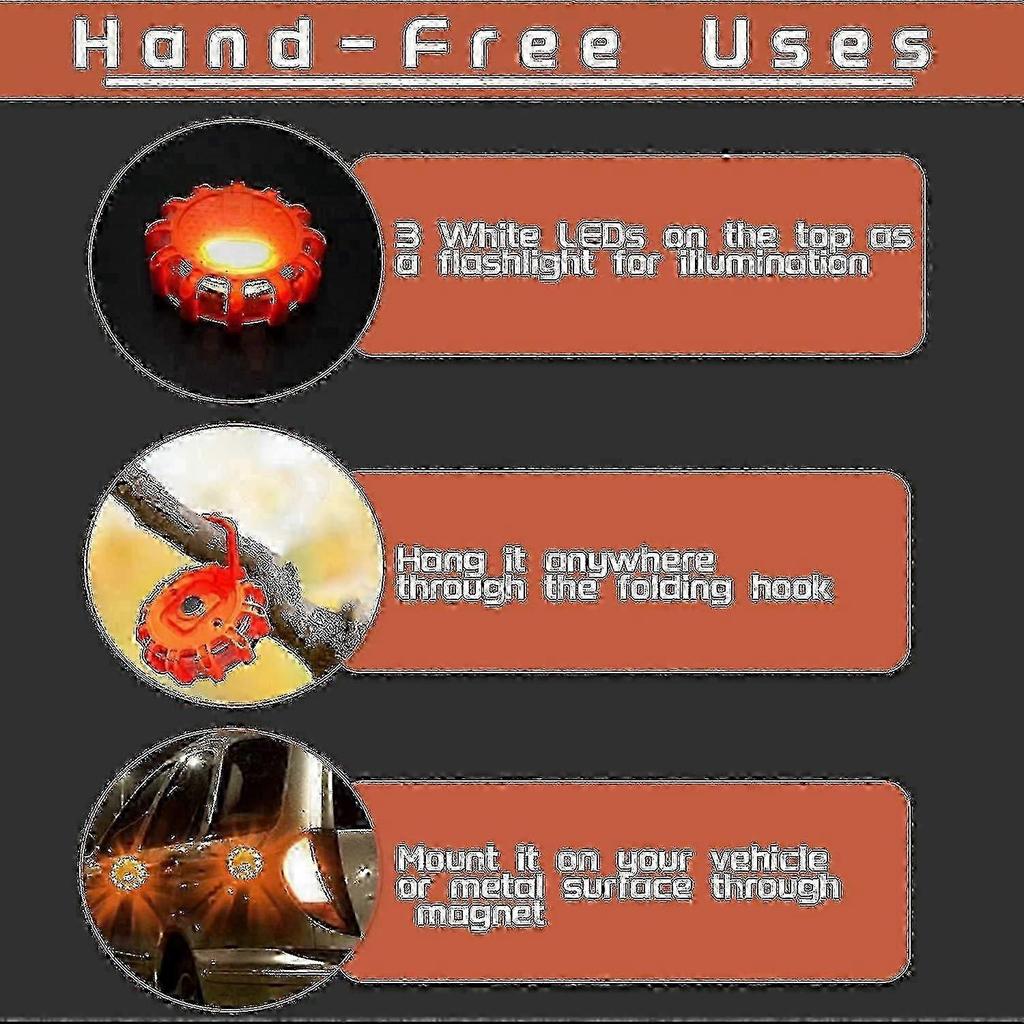 Roadside Emergency LED Flashing Warning Flare Light Kit with Beacon Discs