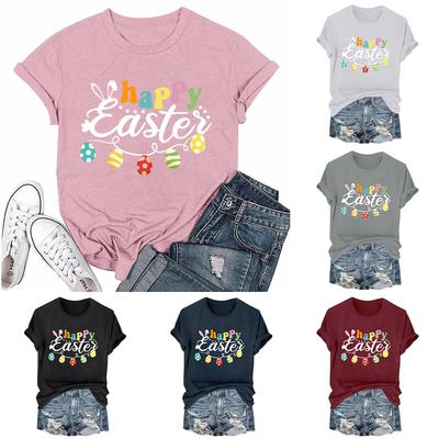 Женская модная пасхальная принтованная повседневная плиссированная круглая футболка с коротким рукавом