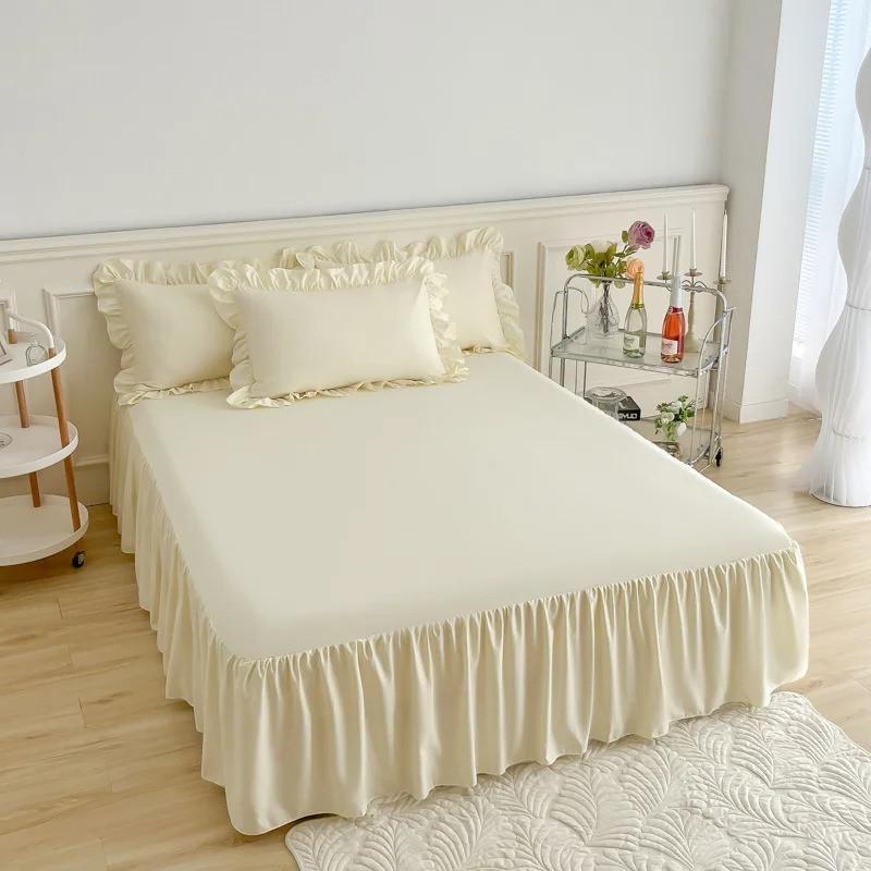1 шт., кружевная однотонная юбка с рюшами, покрывало для кровати, юбка для спальни, нескользящий чехол для матраса, простыня/покрывало