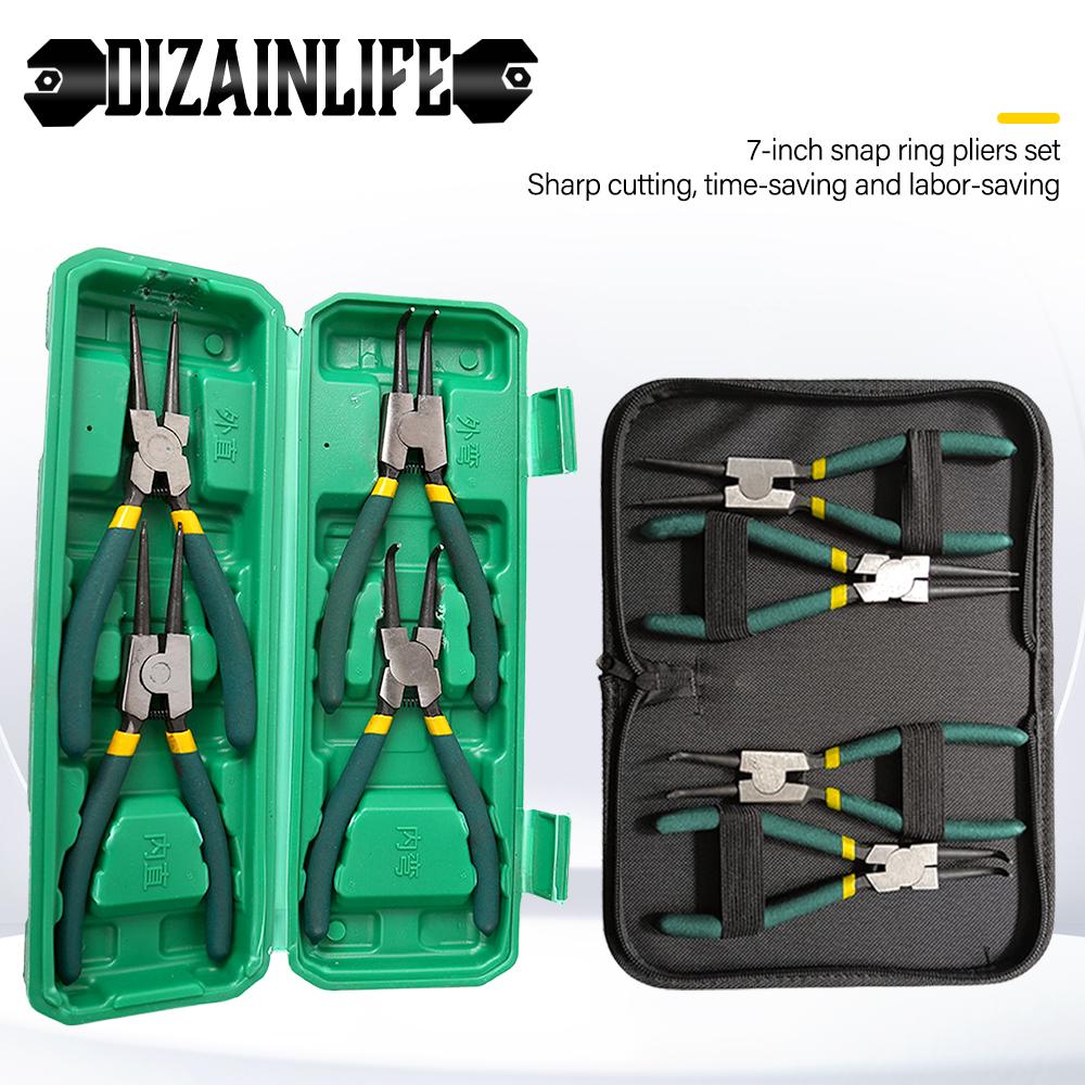4Pcs Snap Ring Pliers Set Portable Inner Outer 7" Retaining Circlip Pliers Carbon Steel Multifunctional for Hand Remover Tool