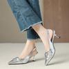 5003-6 Huiliya Thin Heel Pointed Silver High Heels Women's 2025 New Xiaoxiangfeng Soft-soled Bag Head Sandals