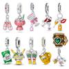 Copper Beer Festival Series Wine Glasses Charms Fit Original Bracelet For Women Birthday Fine Jewelry Gift
