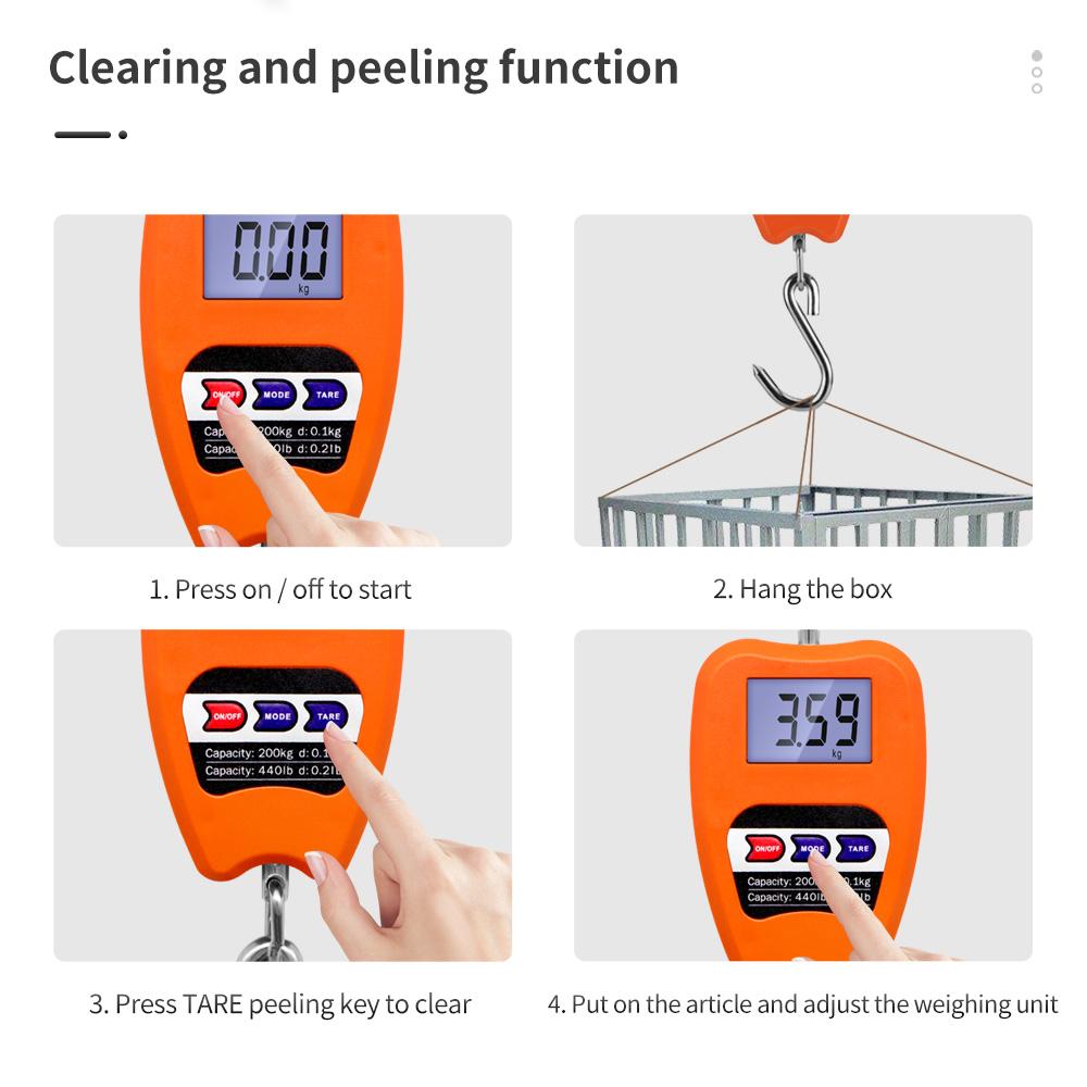 200кг/440фунтов Крановые весы Цифровые промышленные подвесные весы Сверхмощные весы с подвесным крюком Нержавеющая сталь Взвешивание В помещении и на улице