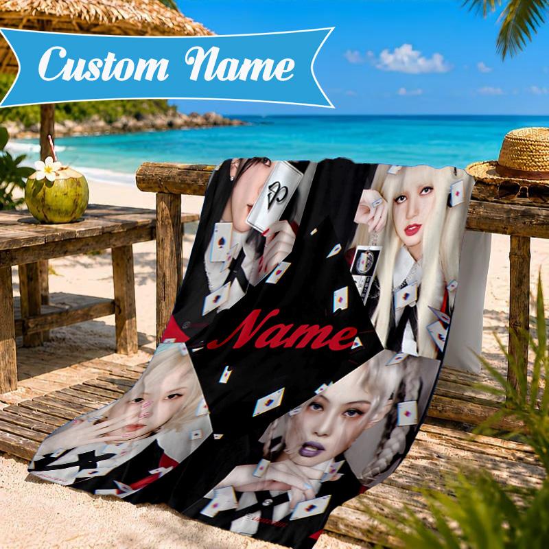 Custom Name Kpop Aesthetic Collage Beach Towel Microfiber Beach Towel, Lightweight and Quick-Dry, for Summer Travel, Swimming Pool Gift