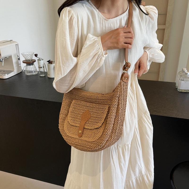 Yogodlns Fashion Summer Straw Crossbody Bag Women Beach Holiday Shopping Woven Shoulder Handbag Messenger Purses Bags