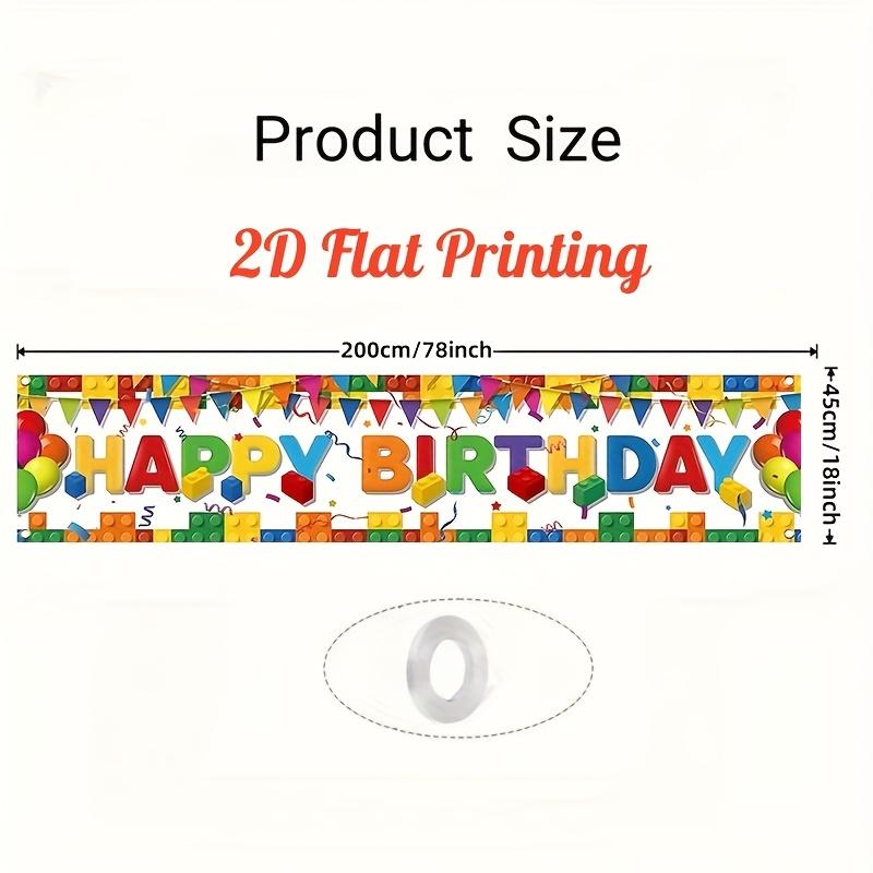 Happy Birthday Building Block Banner, Colorful Balloons & Confetti Design, Durable Polyester Outdoor Indoor Garden Porch Fence Decoration