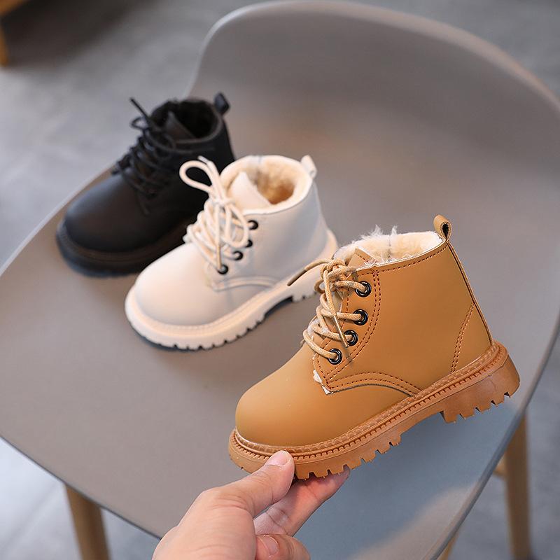2024 Children's Autumn Boots Solid Color Winter Plush Girl Snow Boots Warm Fashion Kids Ankle Cotton Boots Boys Versatile Causal