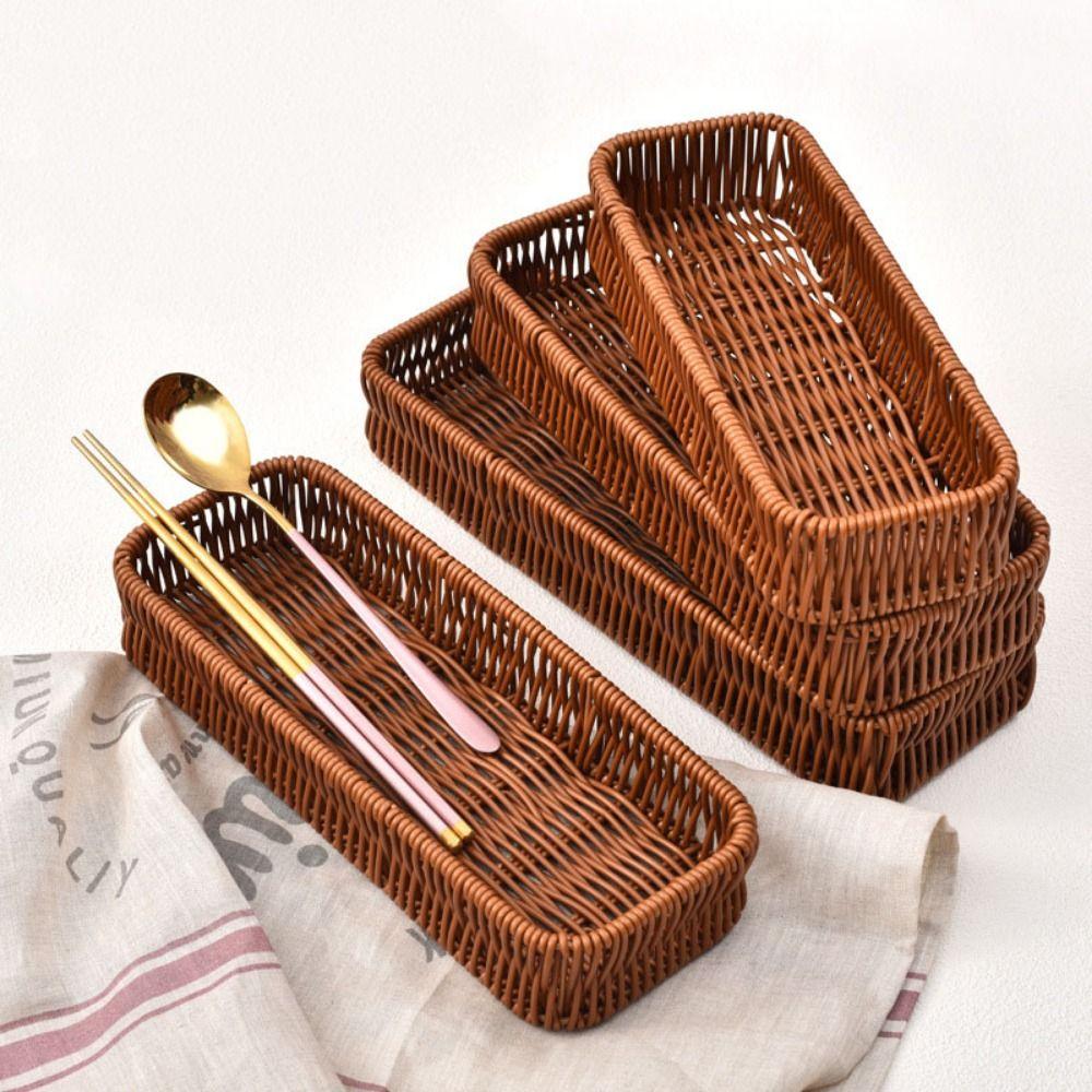 Плетеная из ротанга корзина для хранения из искусственного ротанга, цветная бытовая искусственная плетеная корзина для хлеба, плетеная вручную прямоугольная