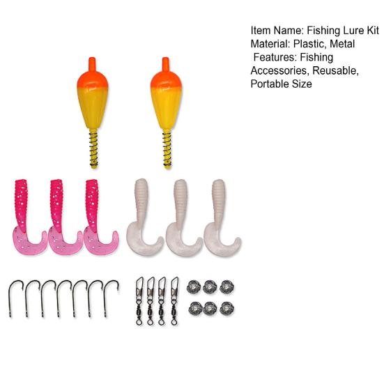 25Pcs/Set Beginner Fishing Kit with Curly Tail Bait Swivel Fishing Float Metal Barbed Hook Sinker Freshwater Saltwater Fishing Accessories