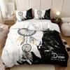 Chic Black & White Dreamcatcher Bedding Set-Breathable Soft Easy-Care 3-Piece Duvet Cover Pillowcases for All-Season Comfort